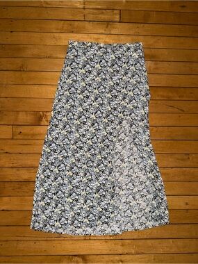 H&M Blue, White and Green Floral Midi Skirt